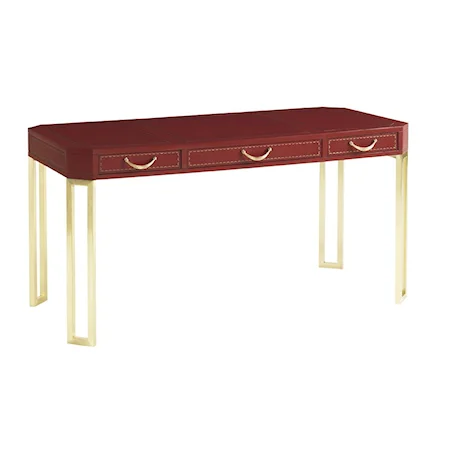 Mandarin Red Writing Desk in Red Leather with Gold Tooling